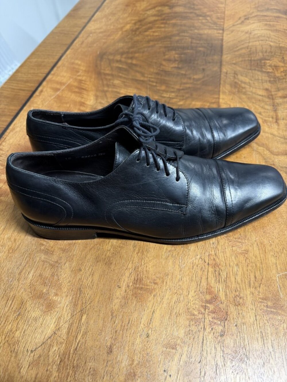 Vtg Donald J Pliner Men’s 10 M Black Leather Oxford Derby Cap Toe Dress shoes - Picture 2 of 8